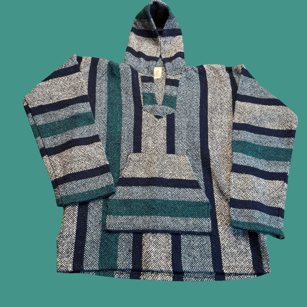 Baja Jerga Hoodie Mens XL Z Boyz Striped Pullover Mexican Surf Poncho Distressed